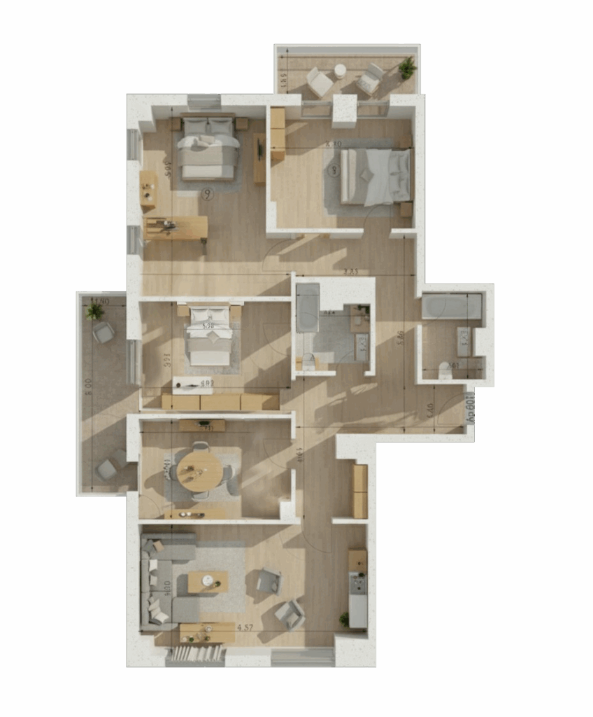 Planul pentru apartament cu 4 camere