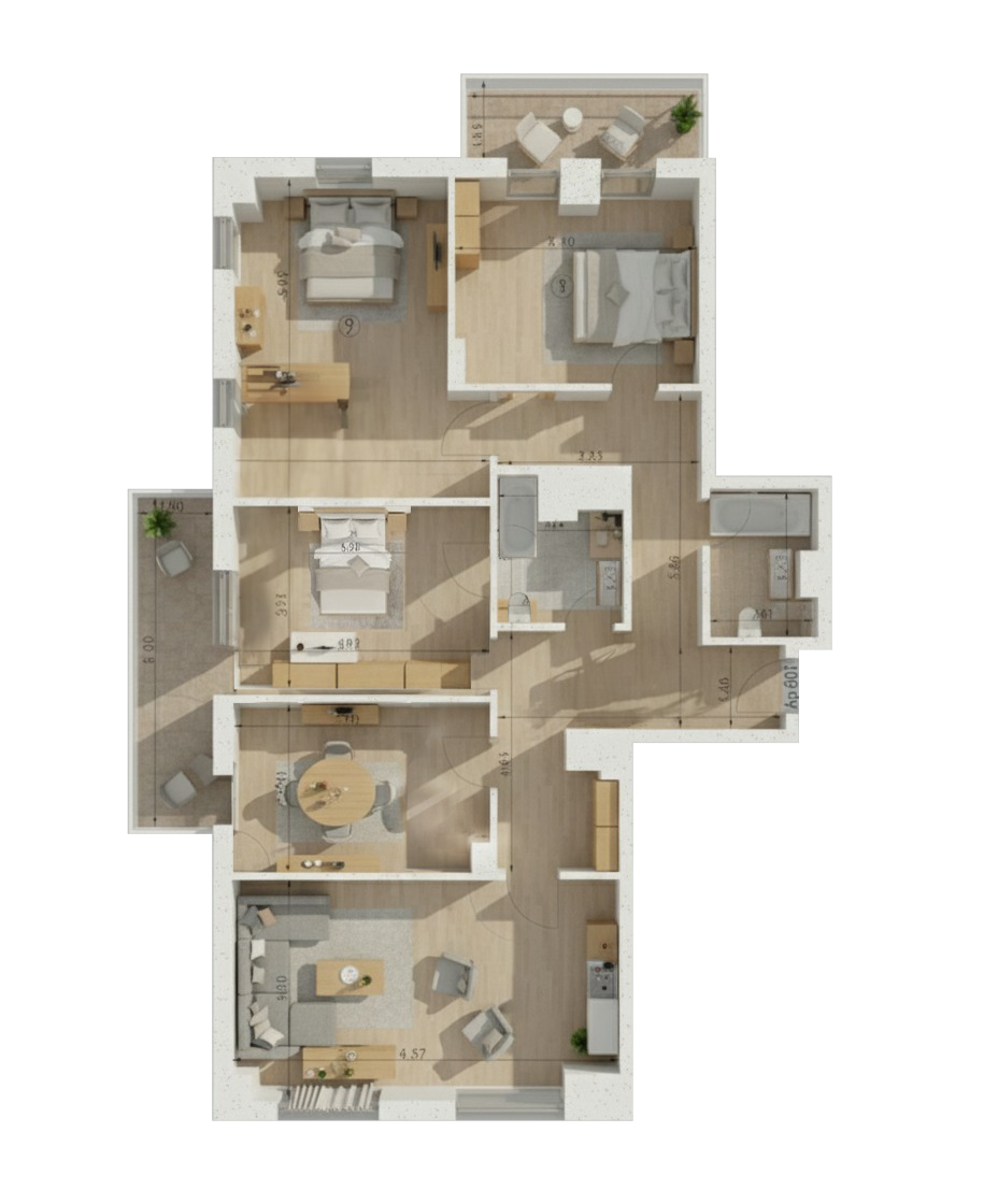 Planul pentru apartament cu 4 camere